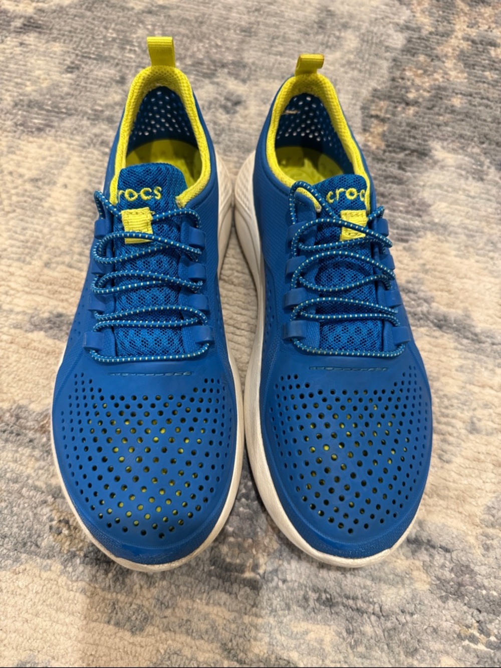 CROCS Blue Athletic Slip-On Sneakers with Yellow Accents